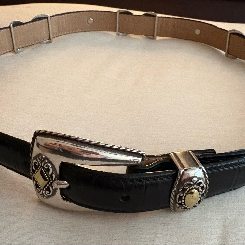 Brighton Black and Silver Fashion Belt with Western Design Medium 30